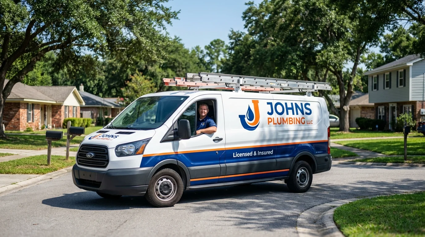 Johns Plumbing LLC service van in La Plata, MO